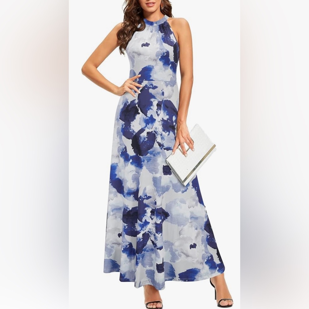 New Floral Summer, Floor length Halter Dress, Size XL